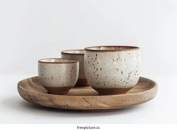Stoneware Cups and Wooden Plate
