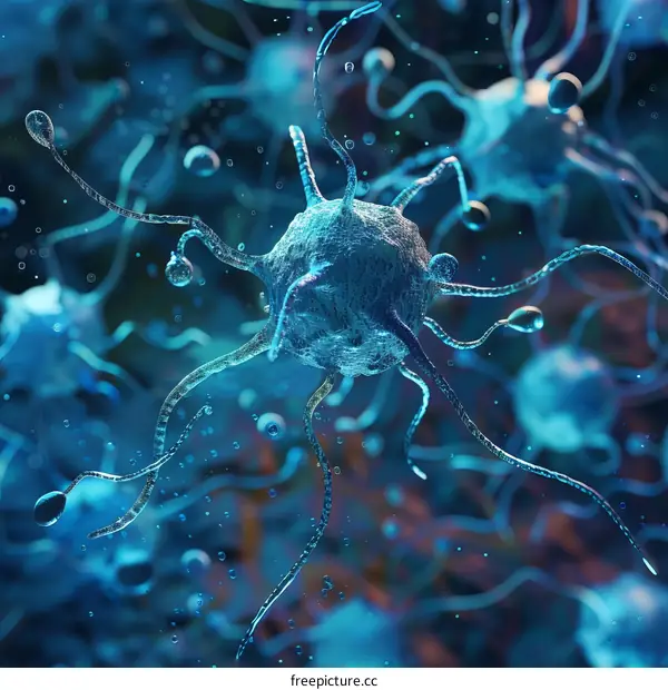 3D Neuron Illustration: Microscopic View of a Brain Cell