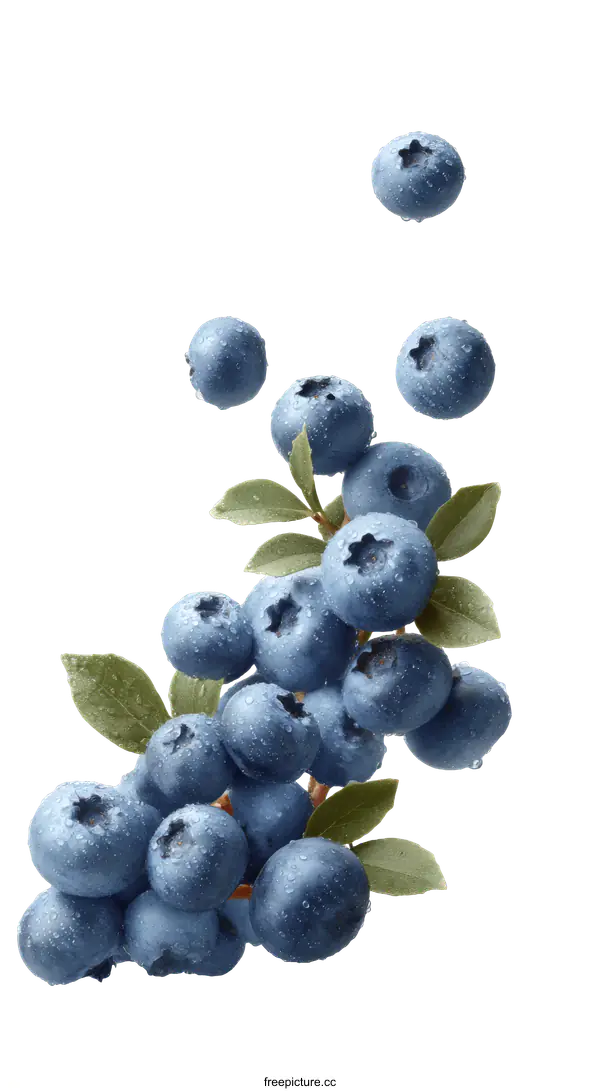[Transparent Background PNG]Fresh Blueberries Falling and Clusters