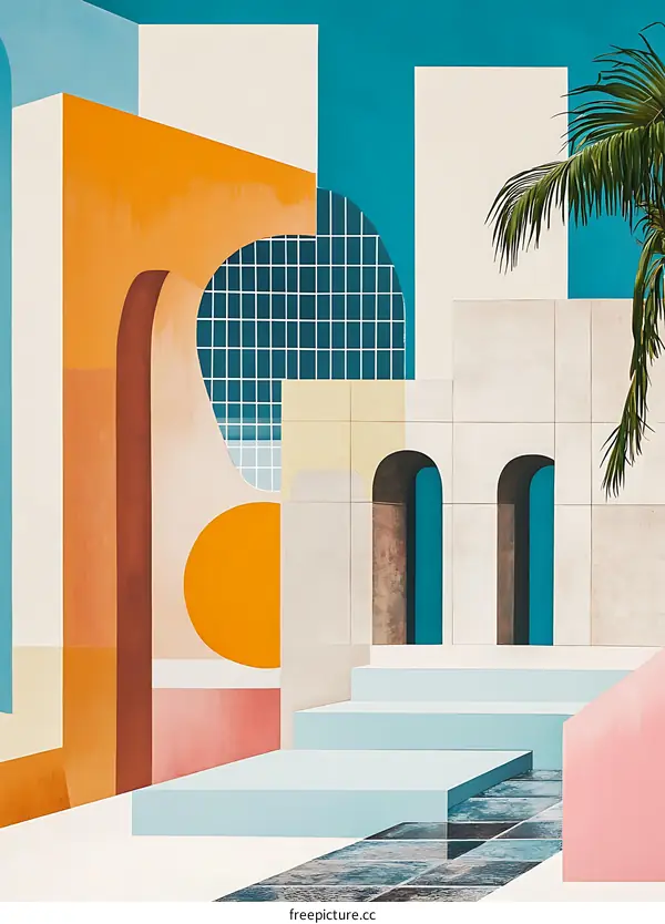 Abstract Geometric Art Minimalist Design with Palm Tree