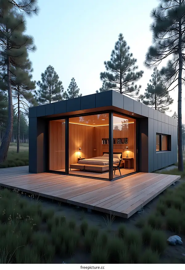 Modern Minimalist Cabin Design With Wooden Deck