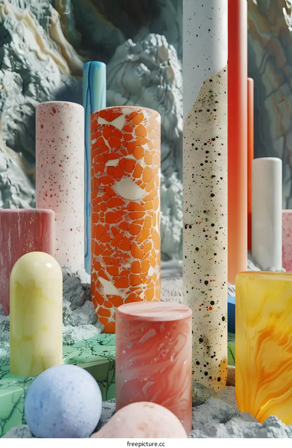 Multicolored 3D Structures on a Rocky Landscape