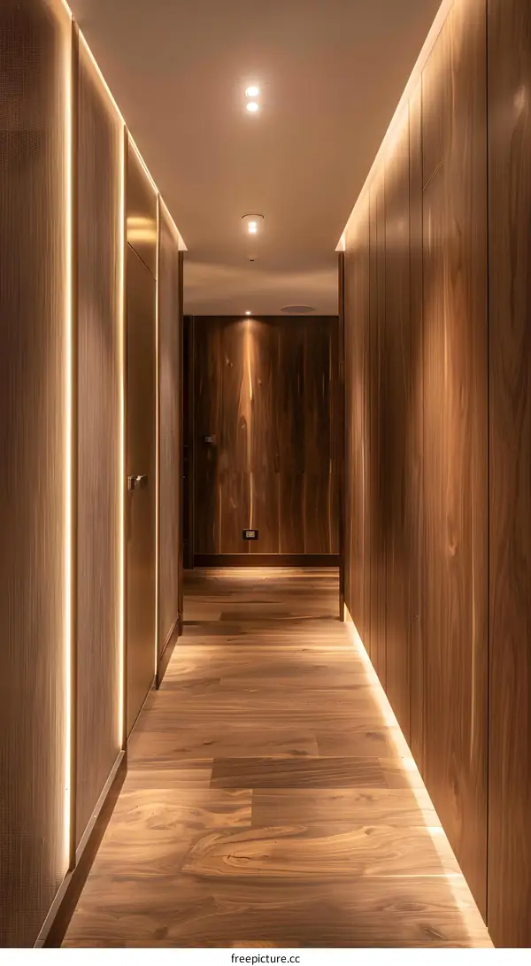 Modern Interior Design Hallway With Wooden Walls And Floor