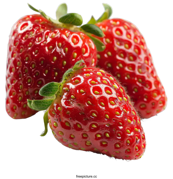 [Transparent Background PNG]three red strawberries on a transparent background