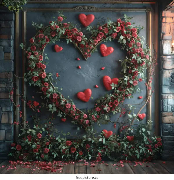 Romantic Heart Decorated with Roses