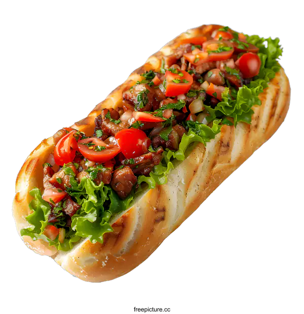 [Transparent Background PNG]A delicious and healthy sandwich with meat, tomatoes, and lettuce.