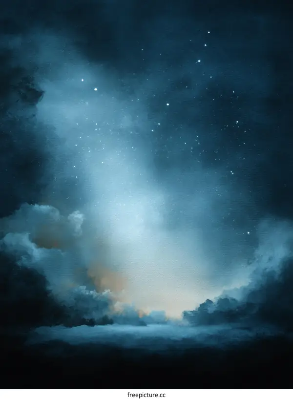 Mystical Night Sky Above Cloudy Landscape