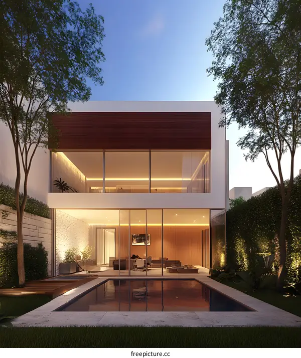 Modern Home With Swimming Pool And Large Windows