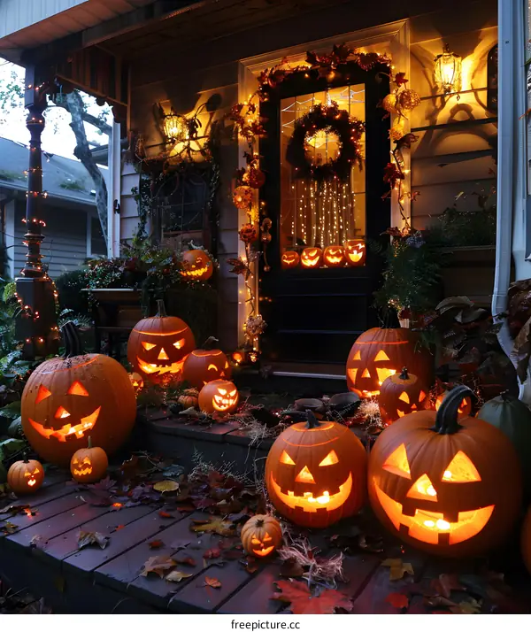 Halloween pumpkins on the porch