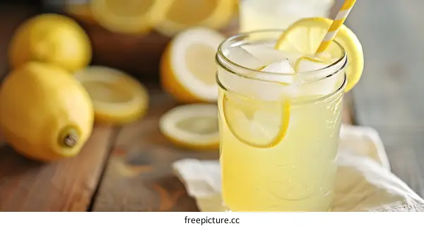 Glass of Fresh Homemade Lemonade with Lemons