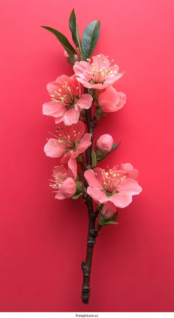 Beautiful Pink Blossom Branch on Vibrant Background