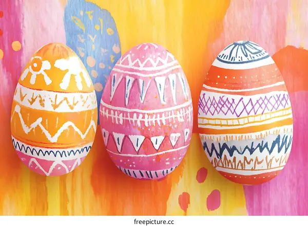 Colorful Easter Eggs on Abstract Background