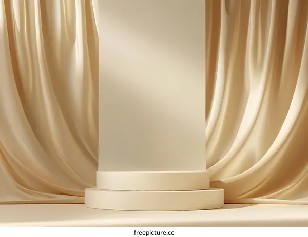 Minimalist Beige Podium with Draped Fabric Background
