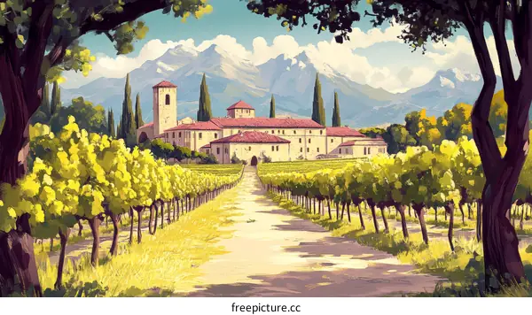 Italian Vineyard Landscape Illustration