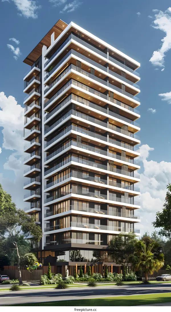 Modern High Rise Apartment Building Architecture Illustration