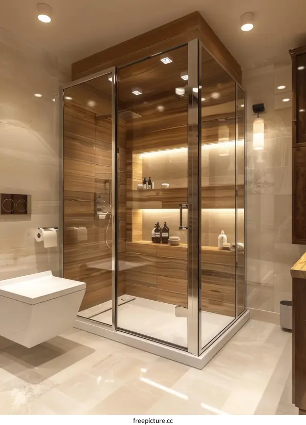 Modern Luxury Shower Room Design with Wooden Accents