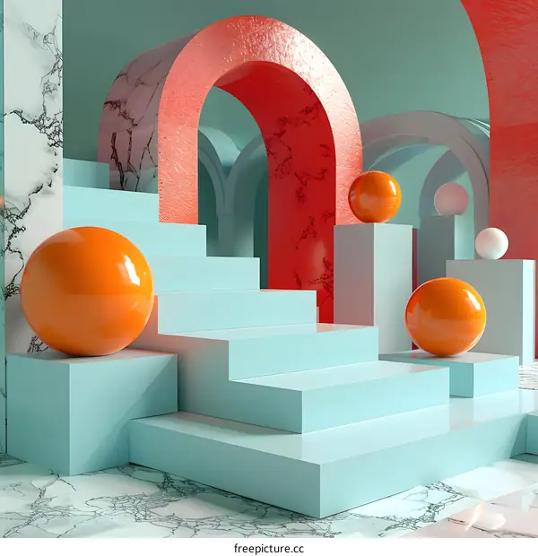 3D rendering of an abstract geometric structure with balls