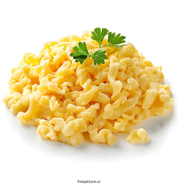 Pile of cooked pasta with parsley garnish