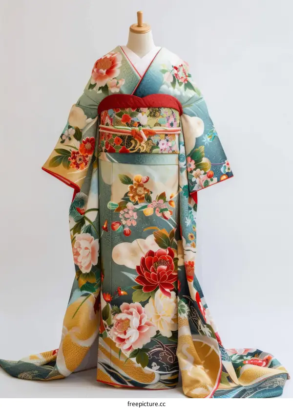 Japanese Traditional Clothing Floral Pattern Kimono