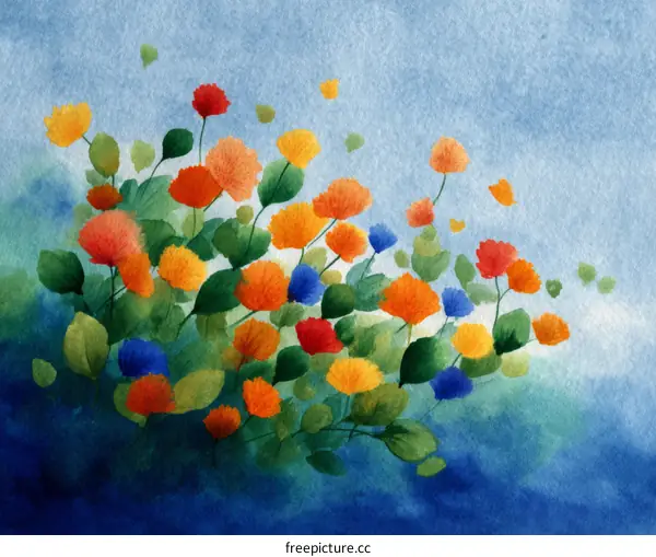 Colorful Flowers in Watercolor Painting