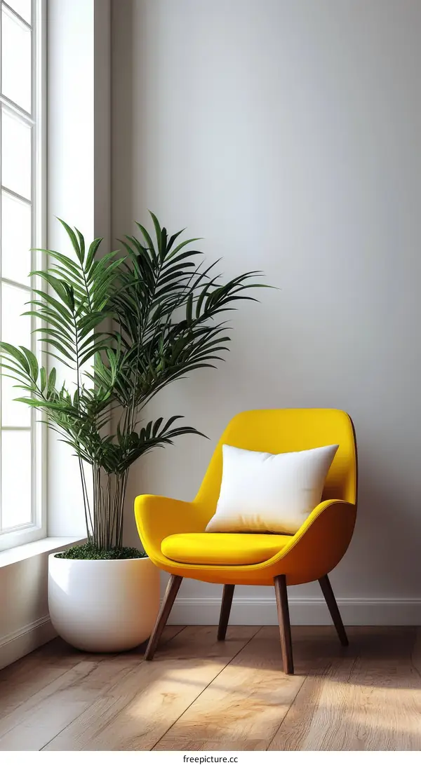 Modern Corner Chair with Plant in a Bright Room