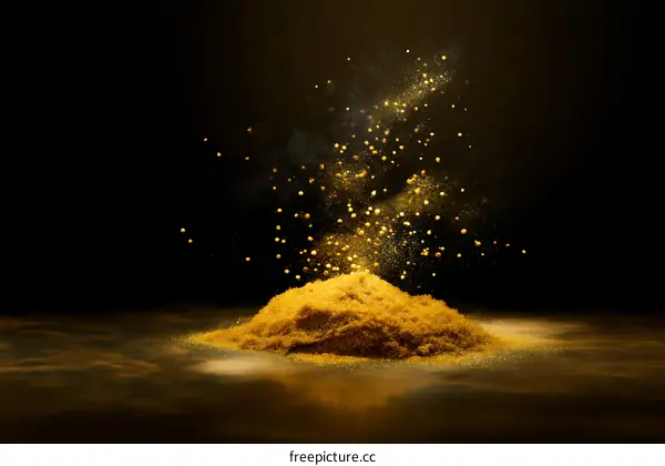 Golden Powder Explosion on Dark Background