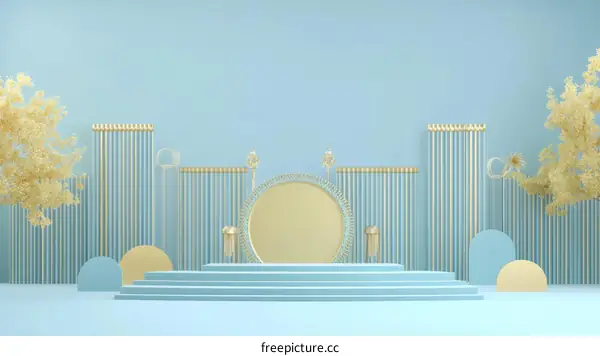 Pastel Blue and Gold Geometric Display Scene