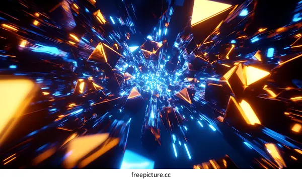 Abstract Neon Tunnel with Geometric Shapes
