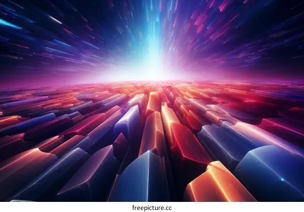 Mystical glowing landscape with bright light in the distance