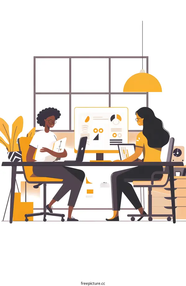 Two Women Working at Desk with Data Analysis