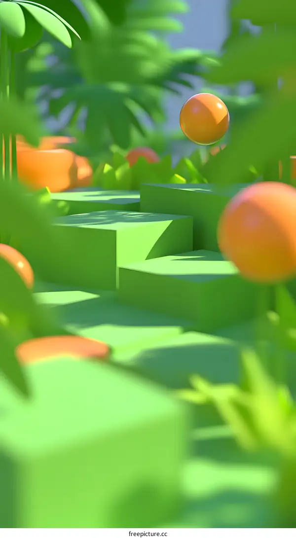 Green  3D  Platform  With  Orange  Spheres