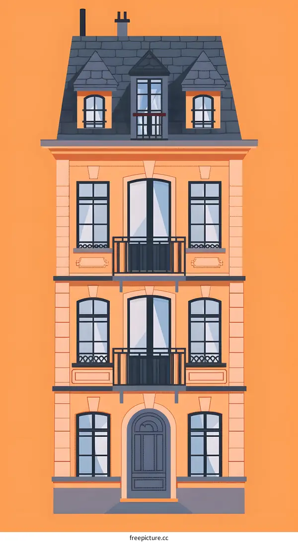 Classic Orange And Blue European House Illustration