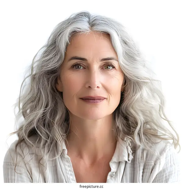 portrait of a beautiful mature woman with gray hair