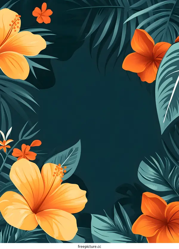 Tropical Floral Illustration with Teal Background
