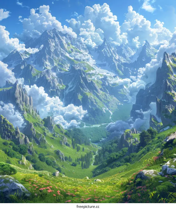 Majestic Mountain Valley: A Fantasy Landscape