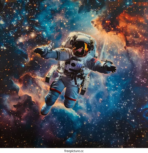 Astronaut in spacesuit floating in the vastness of space