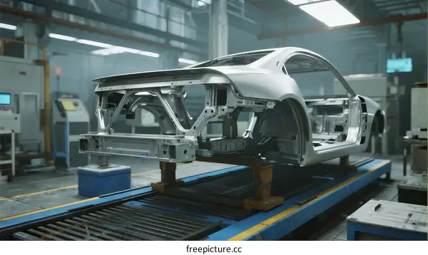 Automobile Production Line with Car Frame in Factory