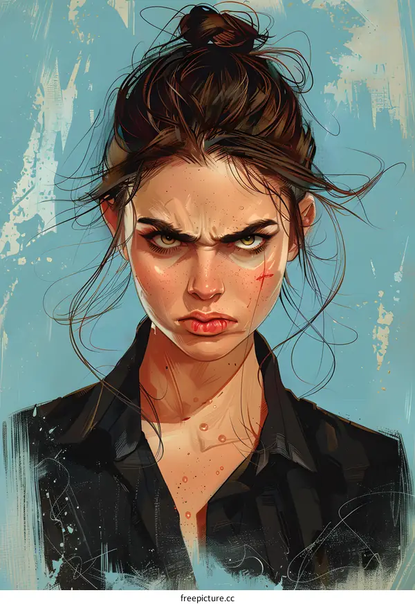 portrait of a young woman with brown hair and a red scarf