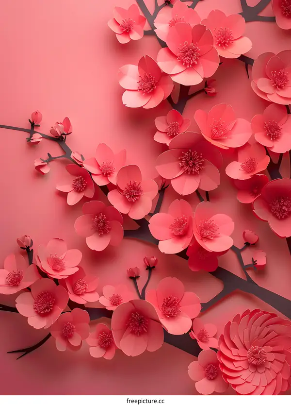 Pink paper flowers on a pink background