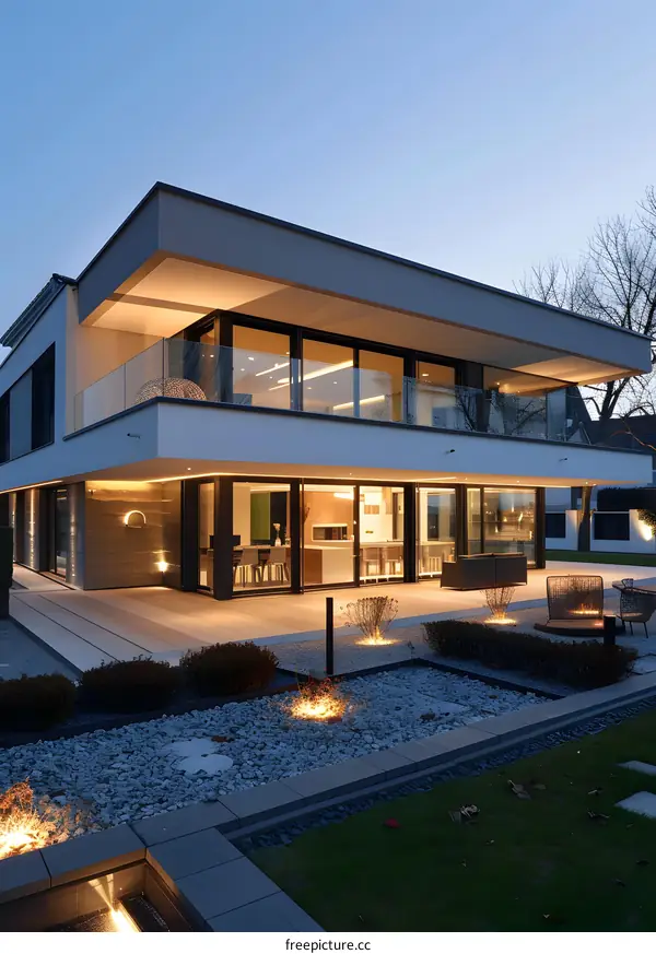 Modern House Exterior with Backyard and Patio