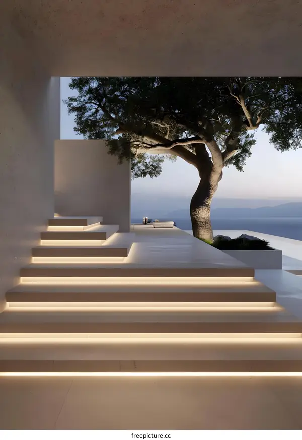 Modern Minimalist Staircase Design With White Concrete