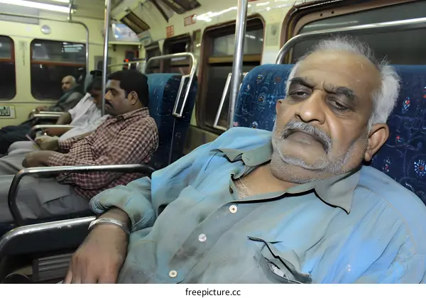 Indian Man Sleeping On A Train