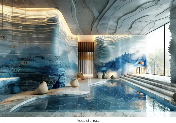Modern Interior Spa Pool with Abstract Mountain Views