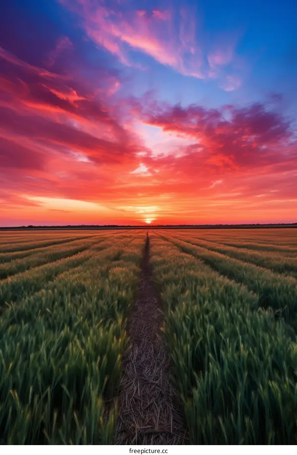 Field of wheat under setting sun