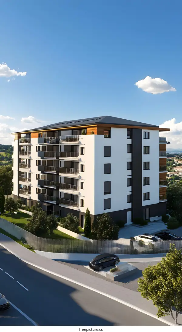 Modern Apartment Building Exterior with Sky