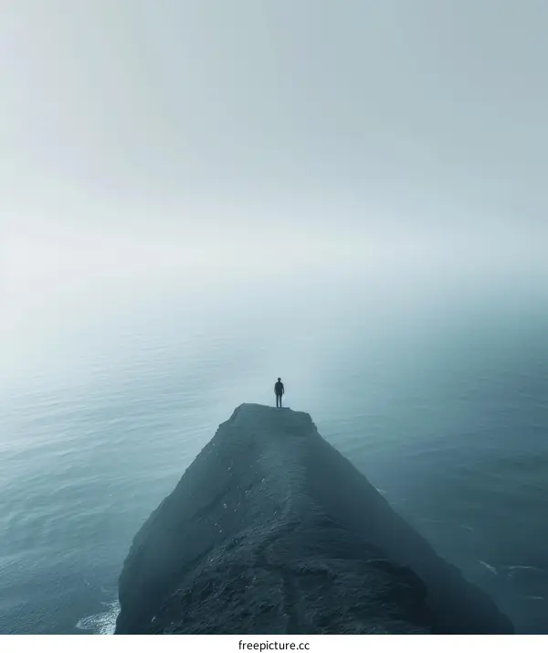 Man standing alone on a cliff overlooking a vast body of water