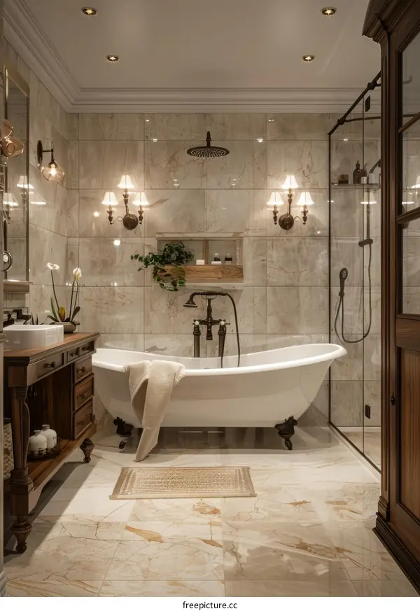 Elegant Vintage Bathroom with Luxurious Tub
