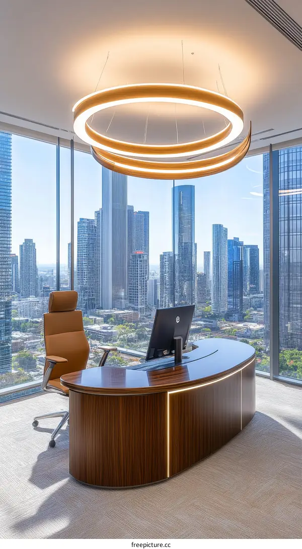Modern Executive Office Desk with City View
