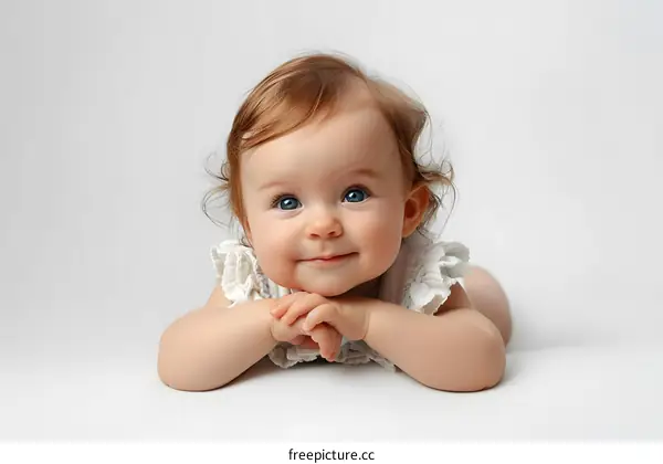 Portrait of a Cute Baby Girl with Big Blue Eyes
