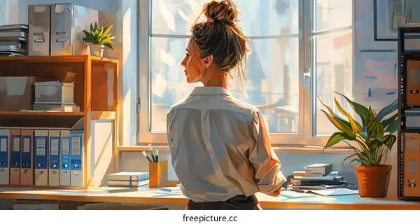 businesswoman looking out the window